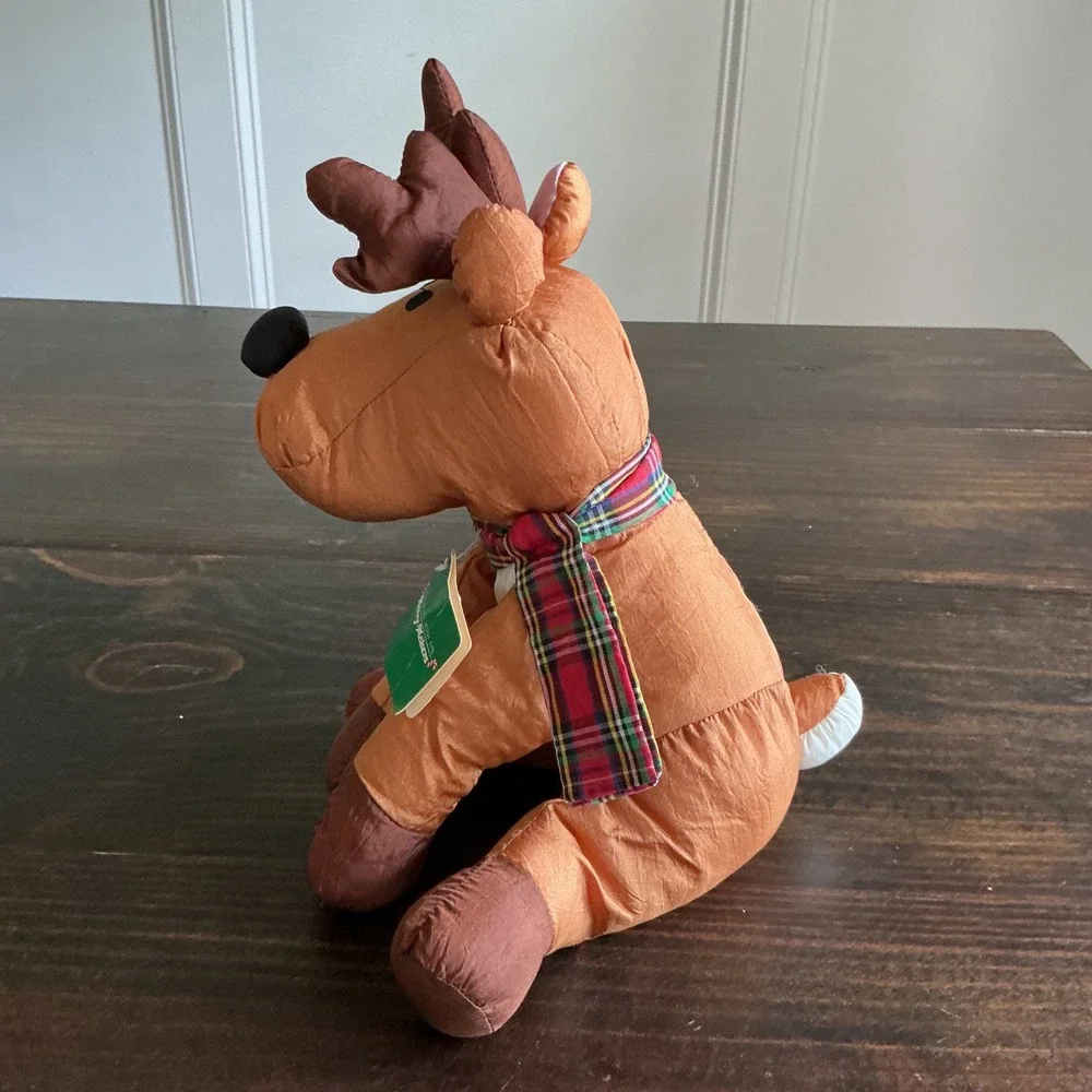 Vintage 1993 Gibson Greetings‎ Merry-Makers Reindeer Plush Nylon Plaid Scarf 11